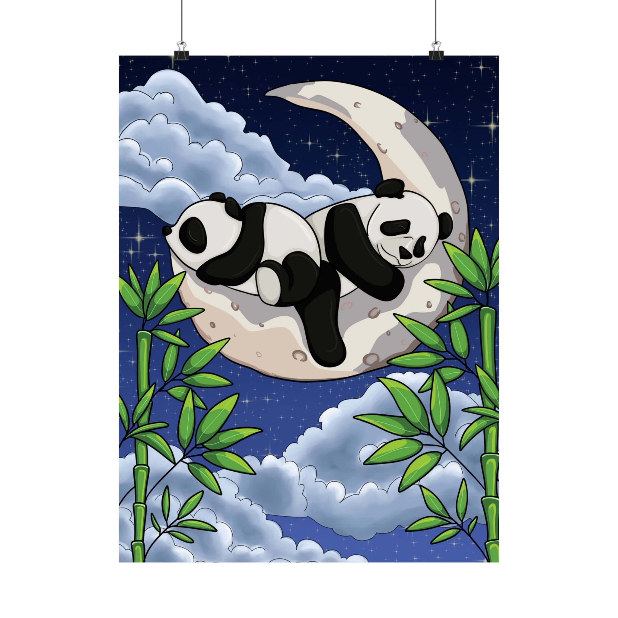 Pandas on the Moon – Dreamy Nighttime Poster