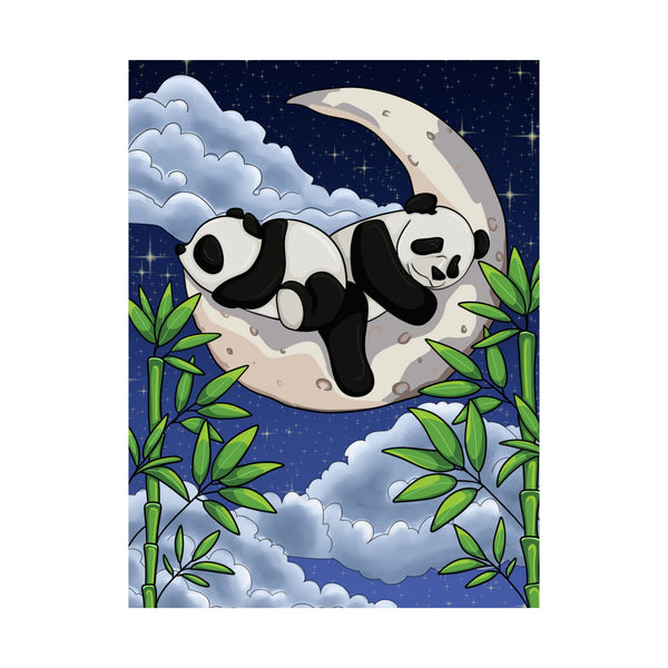 Pandas on the Moon – Dreamy Nighttime Poster