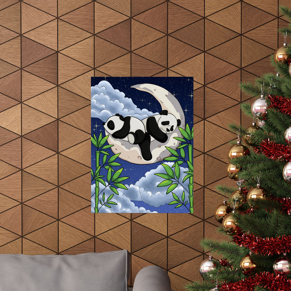 Pandas on the Moon – Dreamy Nighttime Poster