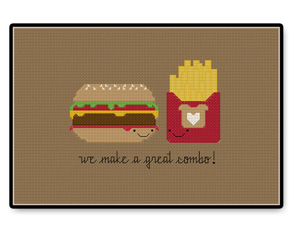 Burger and Fries Kawaii - Complete Cross Stitch Kit