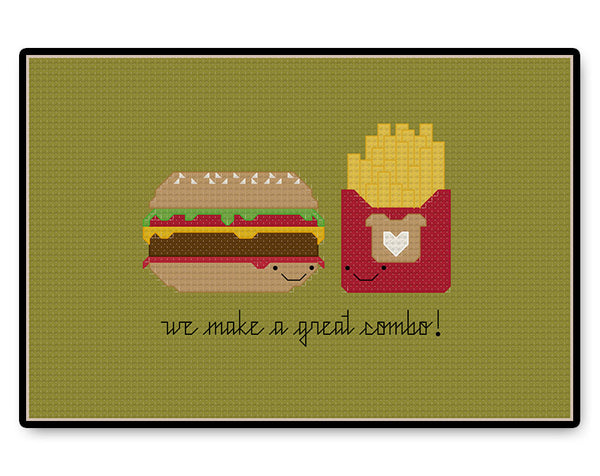 Burger and Fries Kawaii - Complete Cross Stitch Kit