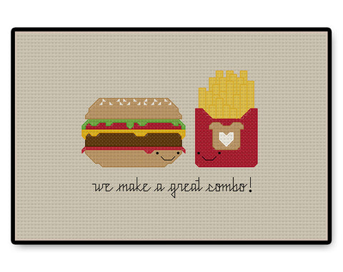 Burger and Fries Kawaii - Complete Cross Stitch Kit