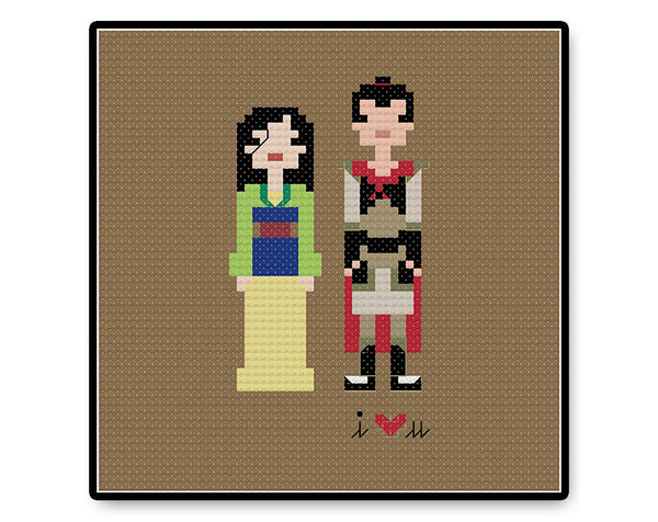 Mulan and Li Shang In Love - Complete Cross Stitch Kit