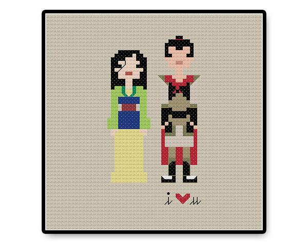 Mulan and Li Shang In Love - Complete Cross Stitch Kit