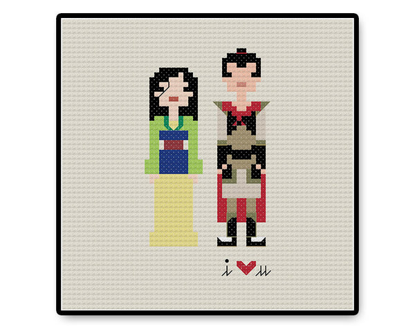 Mulan and Li Shang In Love - Complete Cross Stitch Kit