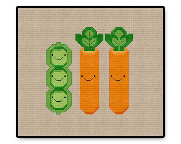 Peas and Carrots Kawaii - Complete Cross Stitch Kit