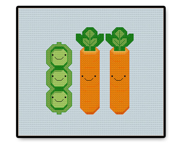 Peas and Carrots Kawaii - Complete Cross Stitch Kit