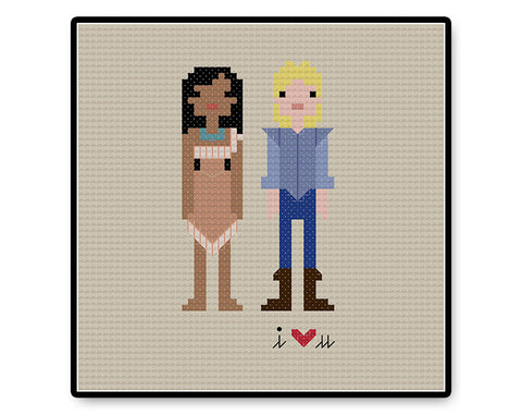 Pocahontas and John Smith In Love - PDF Cross Stitch Pattern